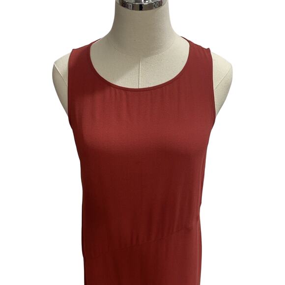 EILEEN FISHER Asymmetrical Hem Silk Georgette Fluid Dress Women Sz XS Red Rust - Picture 9 of 10